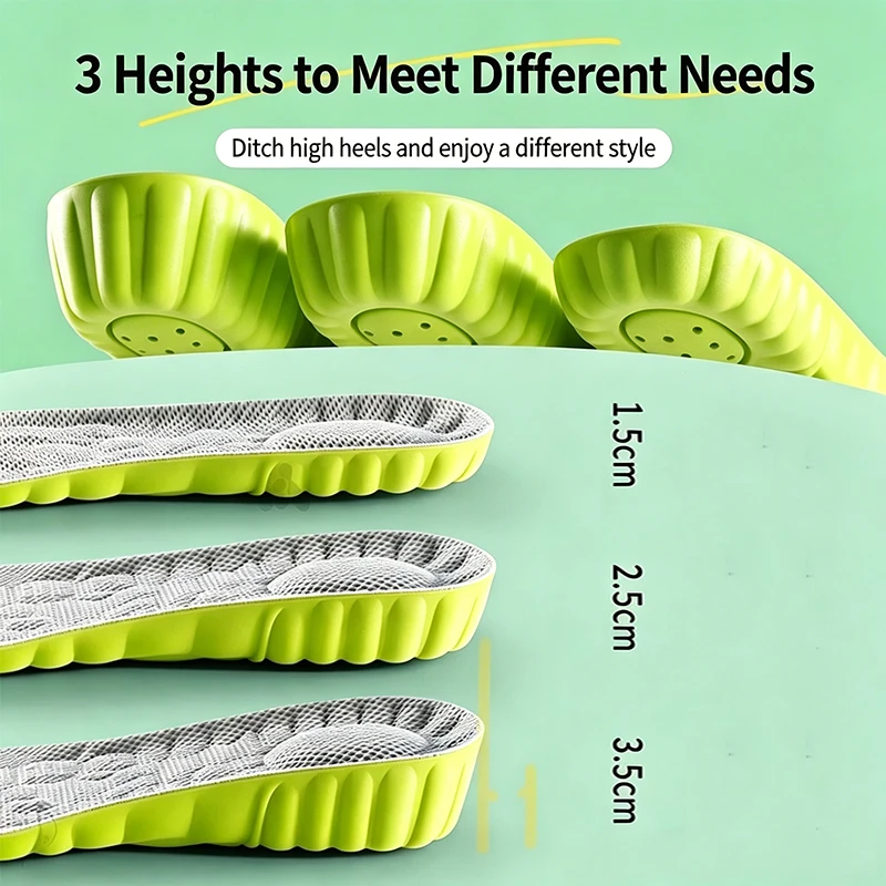 1Pair Height Increase Insoles Breathable Anti-Odor Insole Shock Absorbing Shoe Sole Soft Comfortable Sports Insole Air Insole