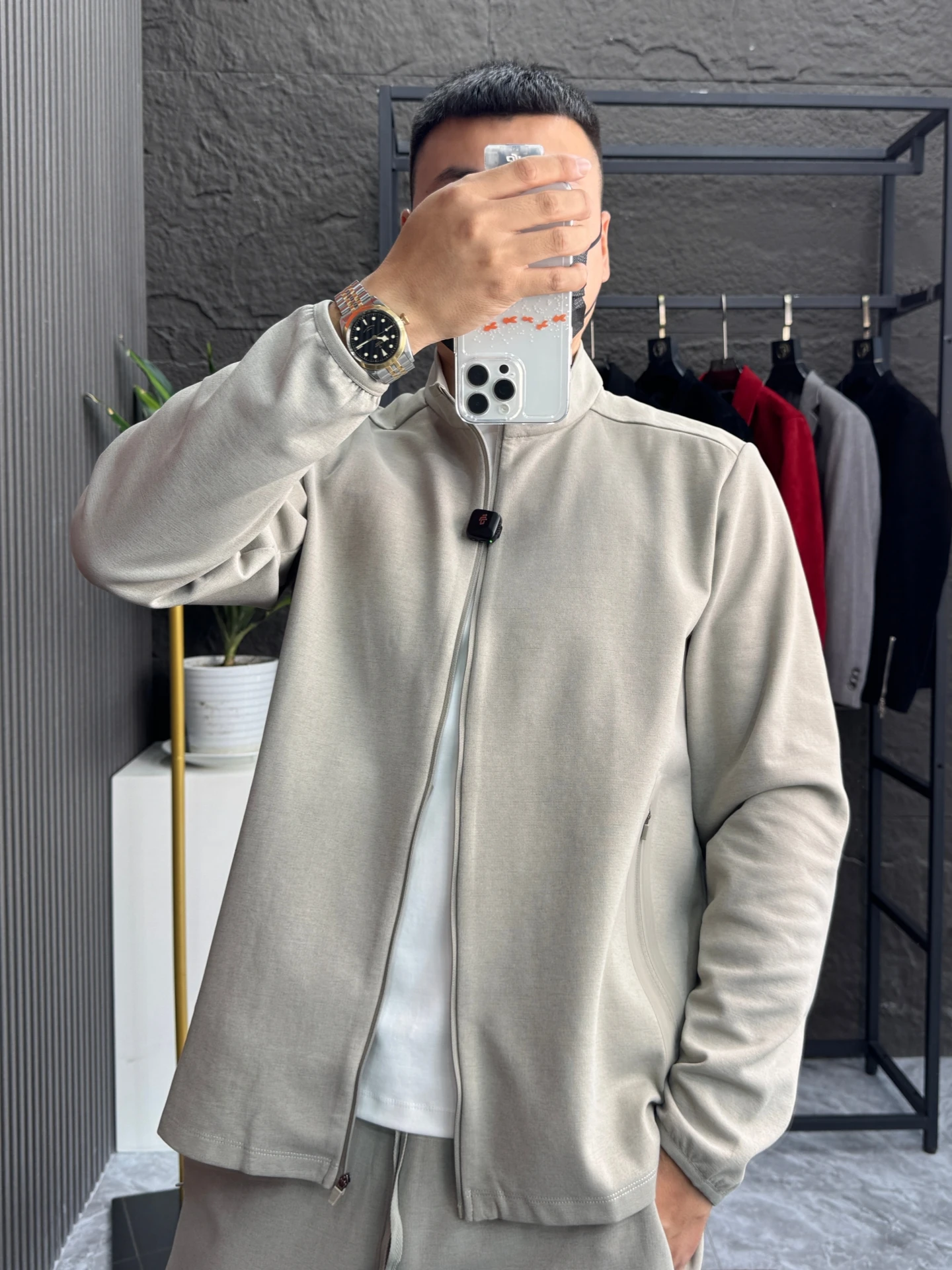 Men's Autumn Stand Collar Comfortable Breathable Luxury Preppy Style Open Cardigan Jacket Coat Standard Fit Pocket Detail Pol...