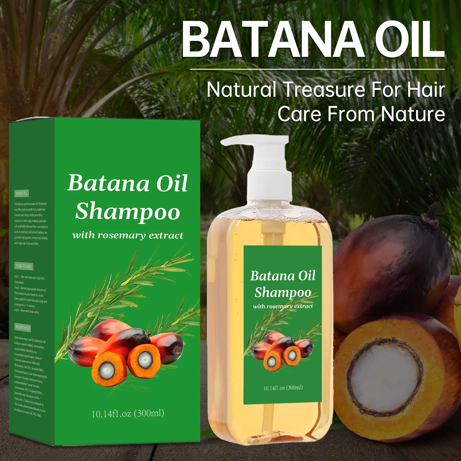 

300ML Batana Oil Shampoo for Hair Growth Nourishing and Strengthening Restore Damaged Split Hair Scalp Cleansing Dandruff Contro