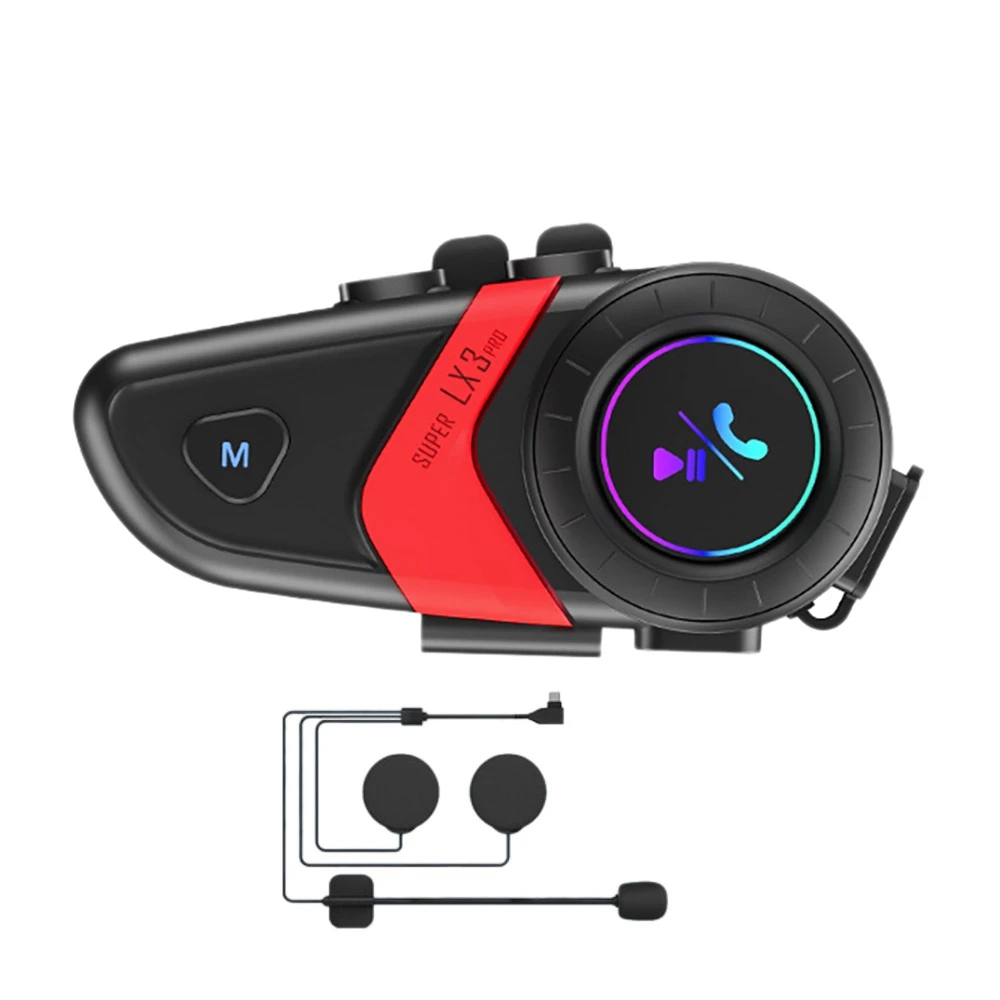 

X3 PRO Motorcycle Helmet Headset Bluetooth 5.1 500M Double Intercom Call Outdoor Riding Waterproof Stereo Headset Red