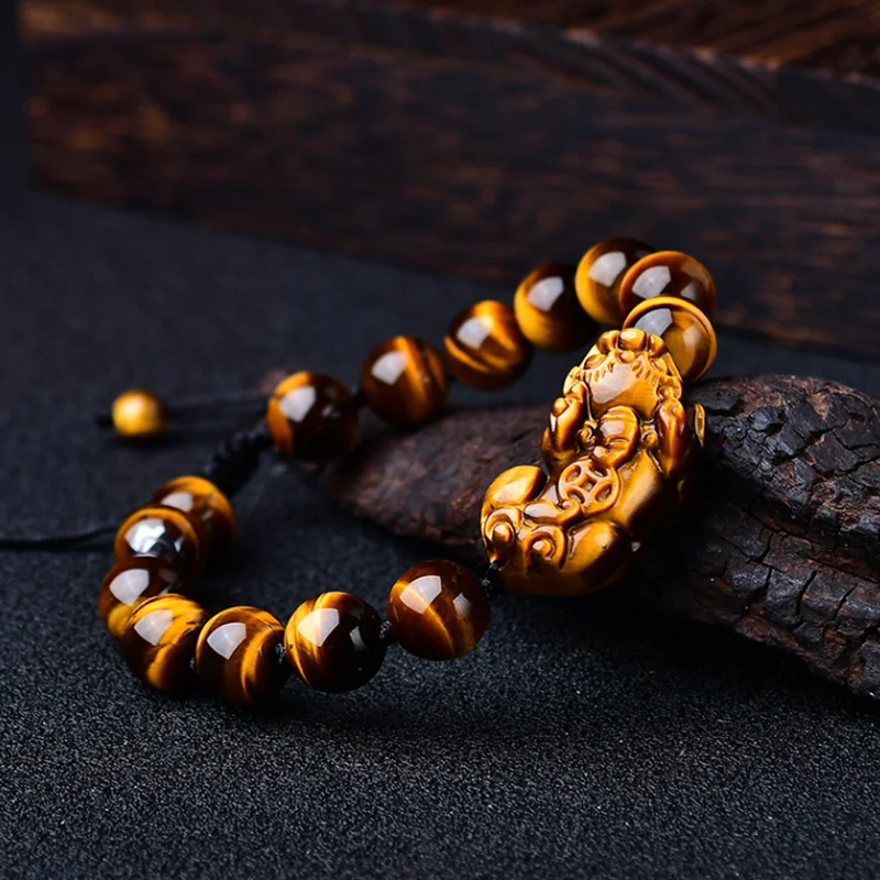 Feng Shui Gift Natural Yellow Tiger Eye Pixiu Bracelet for men and women Handmade good Lucky Amulet Jewellery