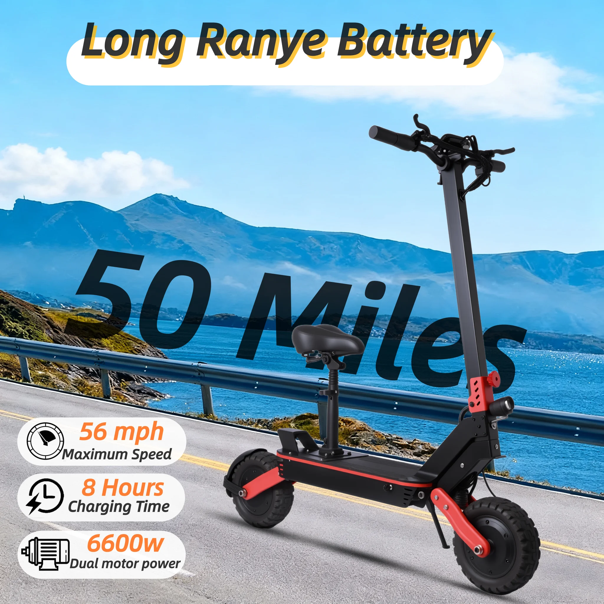 

UNQYX K26 6600W Dual Motor 50 Miles Long Range 56 Mph Maximum speed 11 Inch Off-road Tire Hydraulic Oil Brake E-Scoote