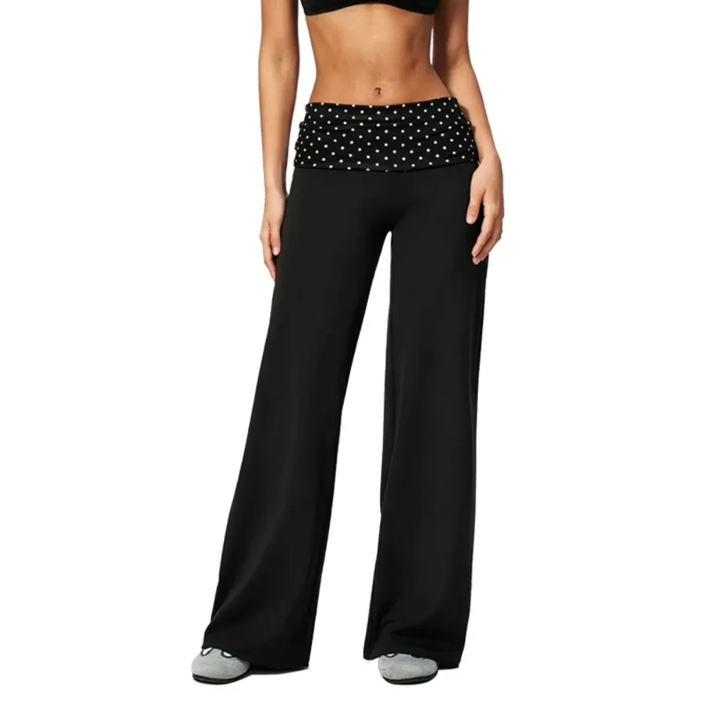 New Women's Sports Pants Retro Splicing Wave Point Flip Waist Stripe Fitness Hip Lifting and Abdominal Compression Yoga Pants