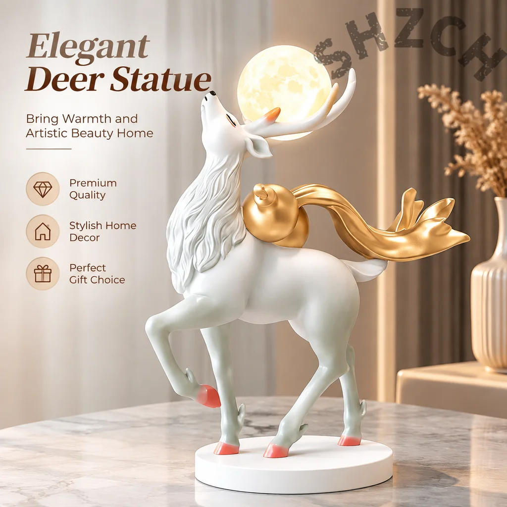 Large Elk-Shaped Floor Decor for Living Room, Bedroom, or TV Cabinet – Elegant Home Accent & Housewarming Gift