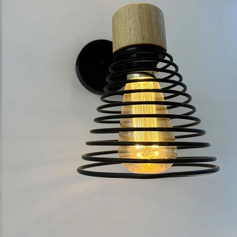 GEFENSI بسيط الخشب الجدار مصباح الإبداعية الممر الإضاءة الشمال غرفة نوم السرير شخصية مصابيح الحديد المطاوع #4