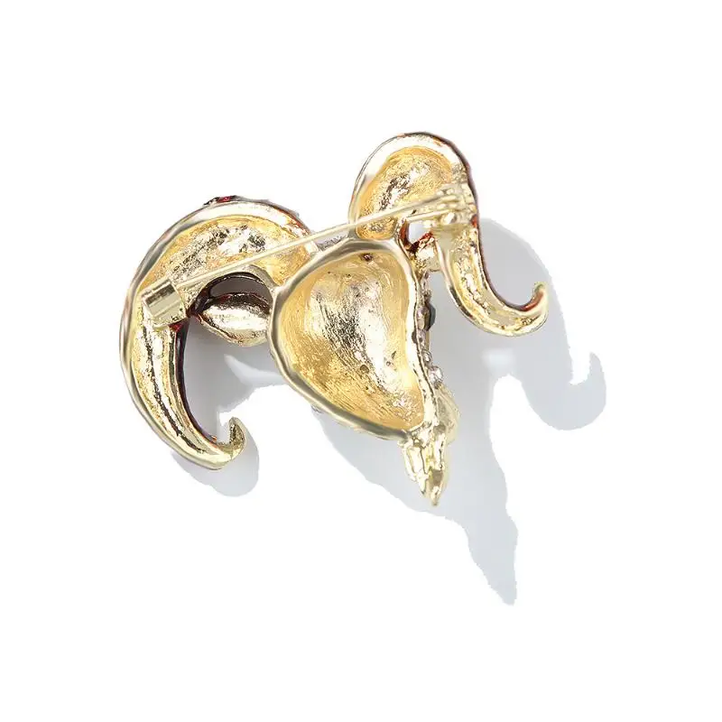 Enamel Goat Head Brooch Fashion Rhinestone Decor Unisex Year of The Sheep Pin Suitable for Lunar New Year Outfit Matching