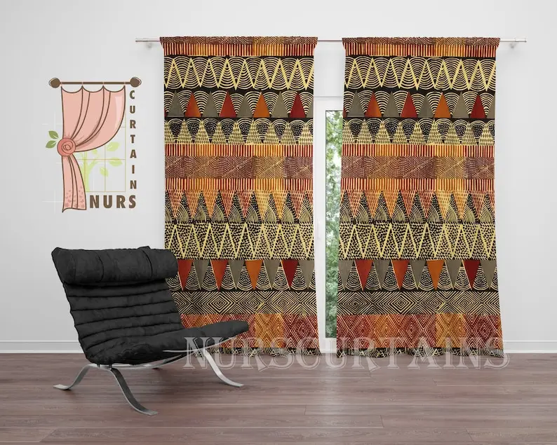 Tribal Motif Curtain: Geometric Ethnic Print, Bohemian Decor