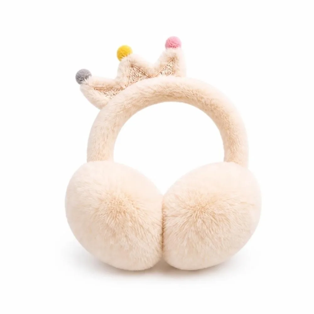 Cute Cartoon Crown Ear Muffs Soft Windproof Faux Fur Earmuffs Portable Fluffy Ear Covers For Girls