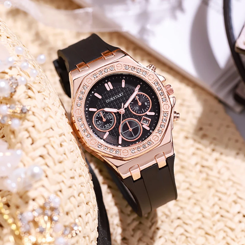 Роскошные наручные часы со стразами и циферблатом, женские кварцевые часы, модный силиконовый ремешок, женские часы с календарем, студенческие Montre Femmes