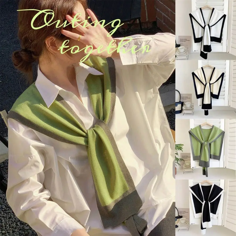 Fashion Fiber Knitted Shawl Knitted Keep Warm Detachable Collar Lace Tie Striped Shoulder Scarf Unisex