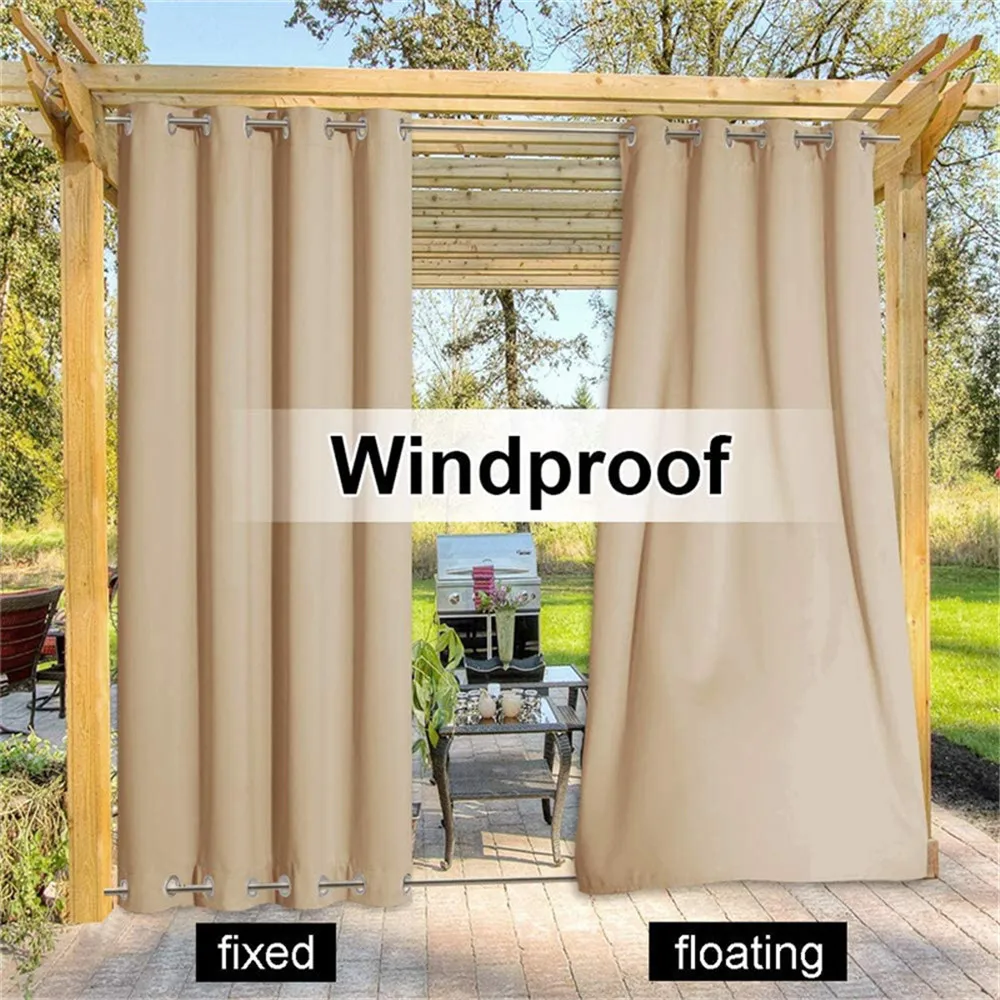 Patio Outdoor Curtains Drapery Windproof Waterproof Curtains For Porch&Beach&Gazebo Blackout Window Curtain Panels