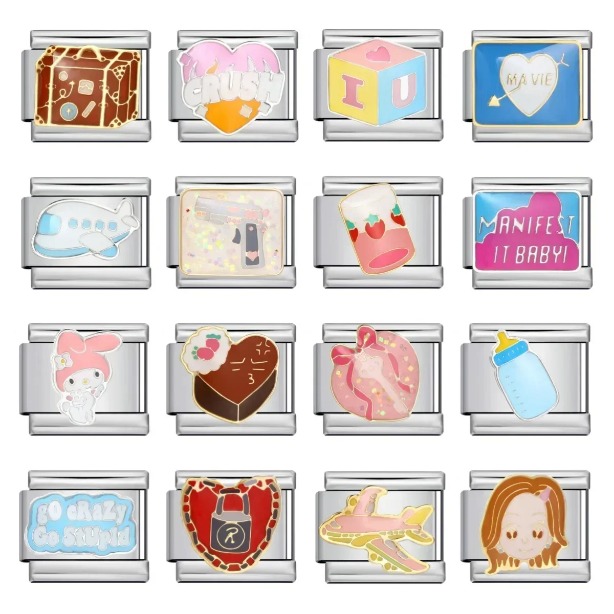 

Y2k Cartoon Lovely Airplane Bottle Girl Italian Charm Links Fit 9mm Bracelet Stainless Steel DIY Jewelry Making Beads Wholesale