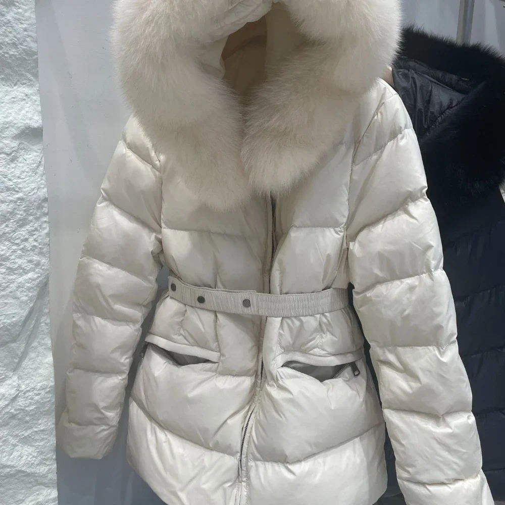 Real Fox Fur Jacket Hooded White Duck Down Coat Female Warm Slim Parkas New Winter Women Ultra Light Puffer Jacket Luxury