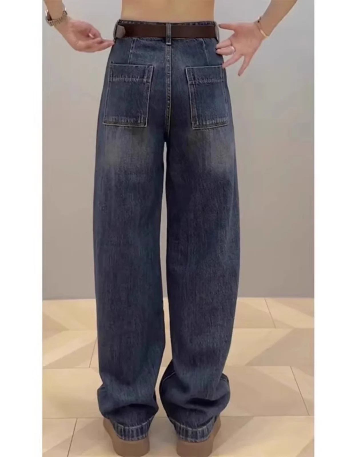

High Waist Wide Leg Denim Jeans Women's Autumn plus Size Fce Lined Knife Straight Banana Pants Winter Slimming Design