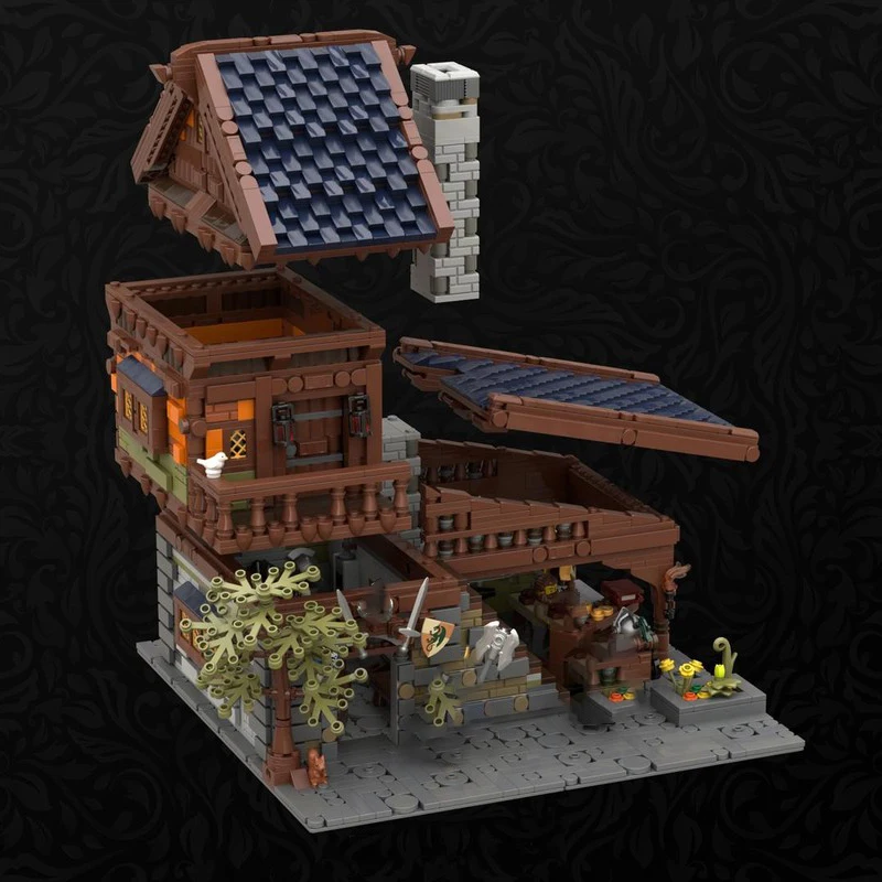 ตัวต่อโมเดลร้านตีเหล็กยุคกลาง ชุดประกอบแบบโมดูลาร์ เทคโนโลยี ตัวต่อปราสาท ของขวัญ ของเล่นคริสต์มาส ชุดประกอบ DIY