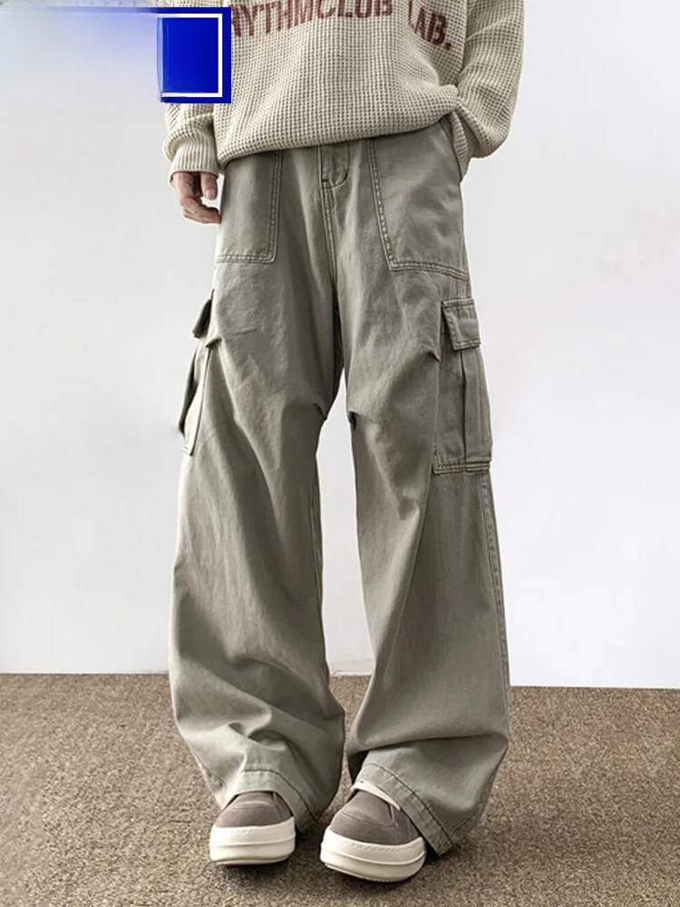 

Wassup Happy American Retro Work Pants Men's Loose Wide Leg Casual Long Trousers Autumn Winter Fashion Trendy Brand