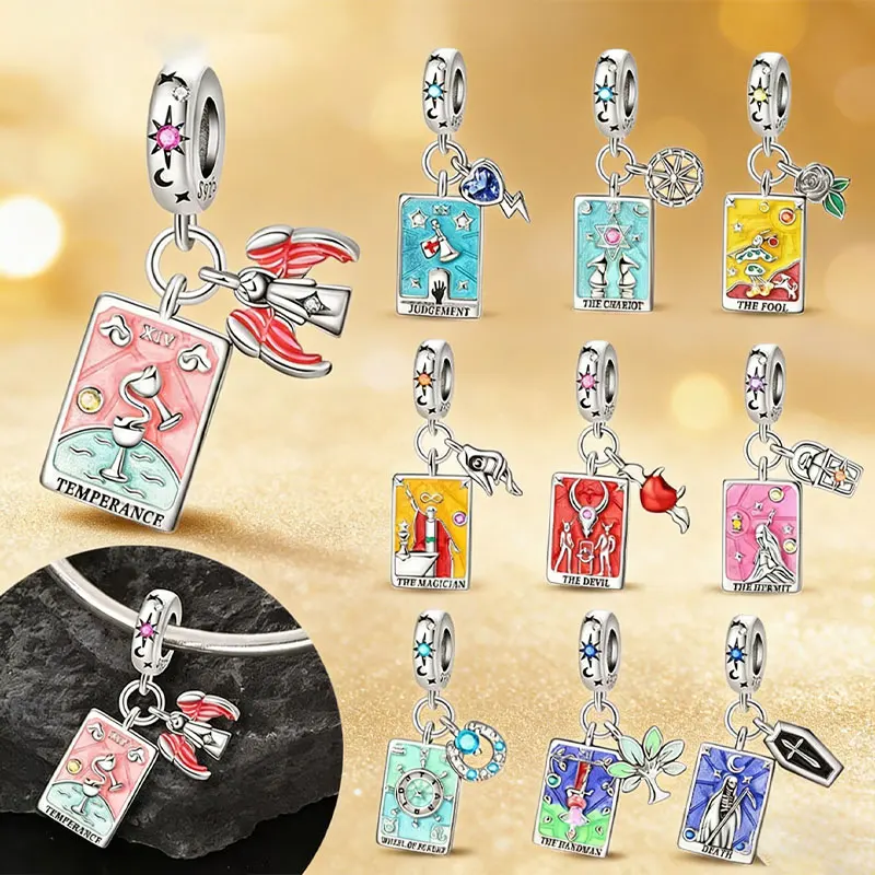 Breloques originales en perles argentées pour la divination par les cartes de tarot, adaptées aux bracelets, sacs, porte-clés, accessoires DIY, cadeau pour femme