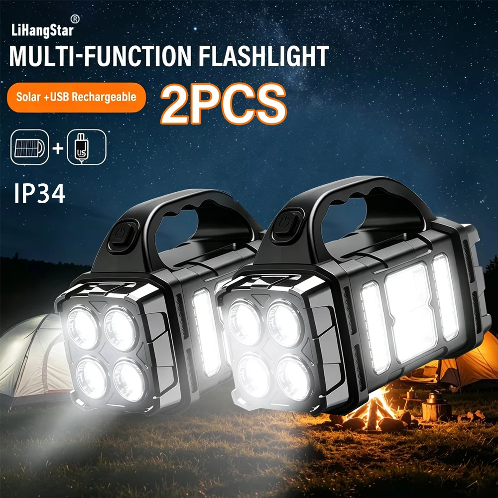 LiHangStar, torcia portatile ad alta intensità, composta da due pezzi, faretto multifunzionale per esterni, con ricarica tramite USB e energia solare, dotata di luce laterale COB, ideale come luce di