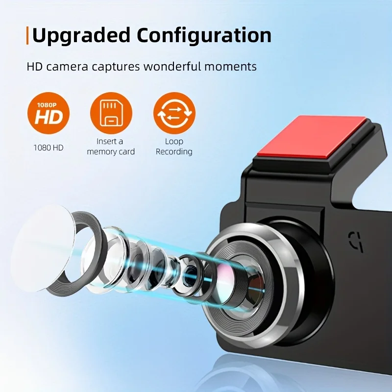 Câmera de painel de carro 1080P, gravador de vídeo de painel de carro de 3,0 polegadas, lente grande angular, visão noturna HD, gravação em loop