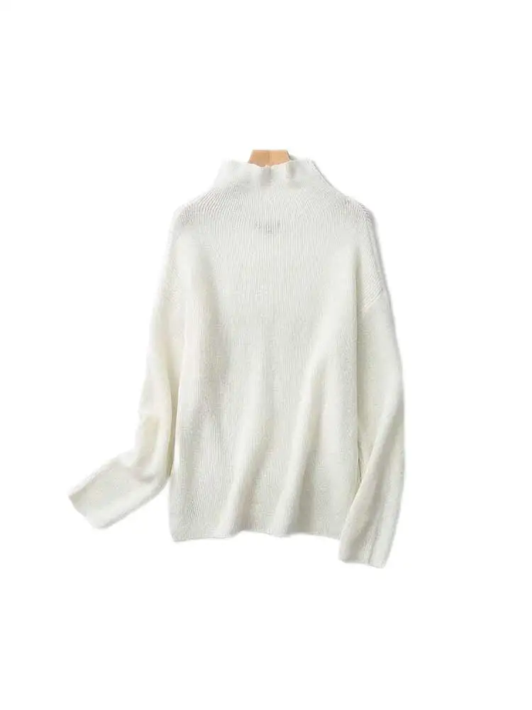 

Women New Fashion Soft texture Loose Casual Underlay Knitted Sweater Vintage High Neck Long Sleeve Female Pullovers Chic Tops