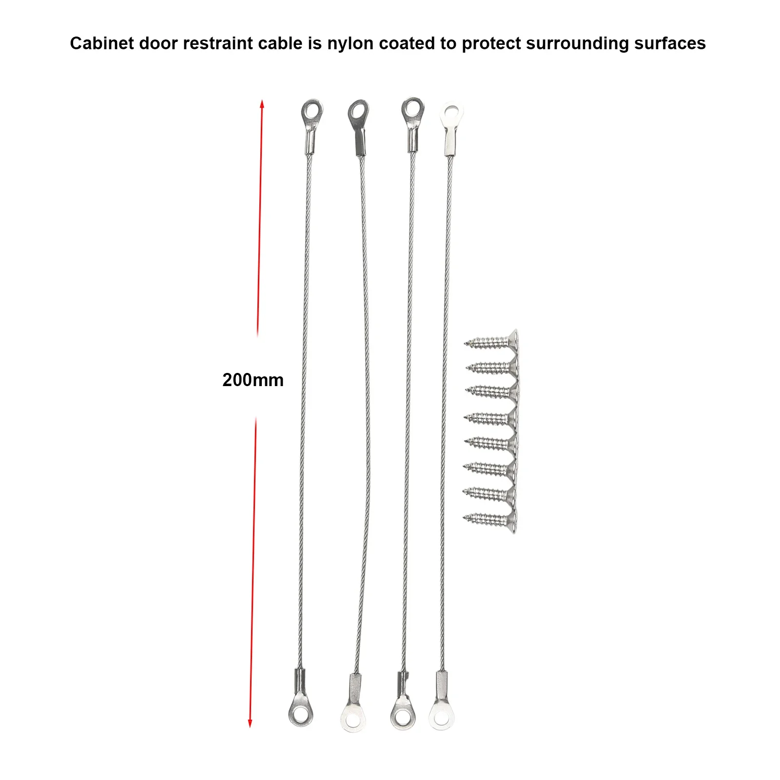 Porta de aço inoxidável e contenção do armário, cabo trançado dobradiça limitador, ângulo de abertura do balanço, 4PCs, 200mm, 4PCs