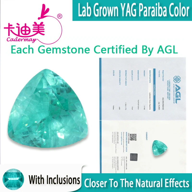 Trillion Paraiba Color With AGL Certificate Lab Grown Yttrium Aluminum Garnet With Inclusions YAG Gemstone For Jewelry Making