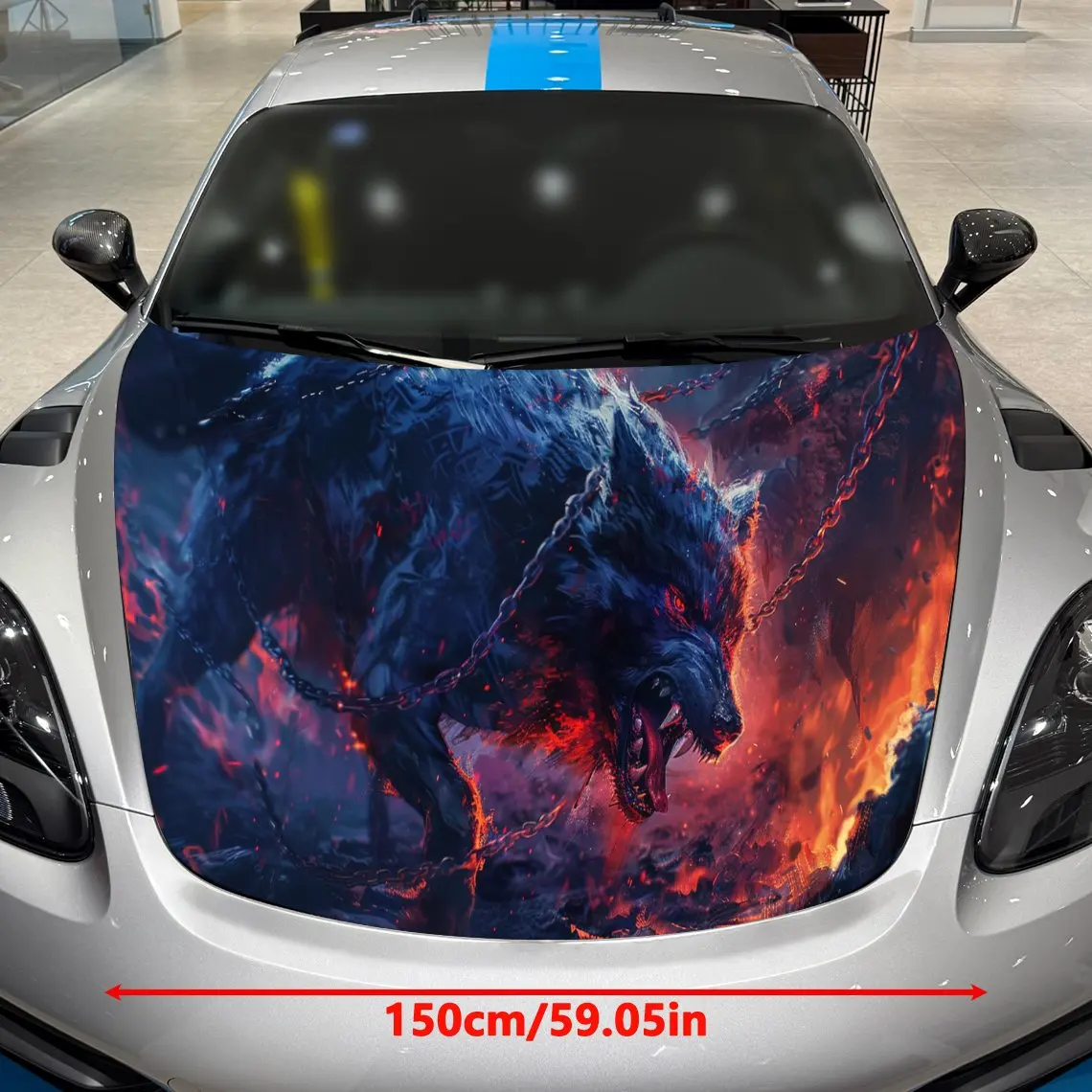 Awesome Fire Ice Wolf Car Hood Stickers - Self-Adhesive, Waterproof and Durable Vinyl Wrap, Decorate And Protect Your Car - The