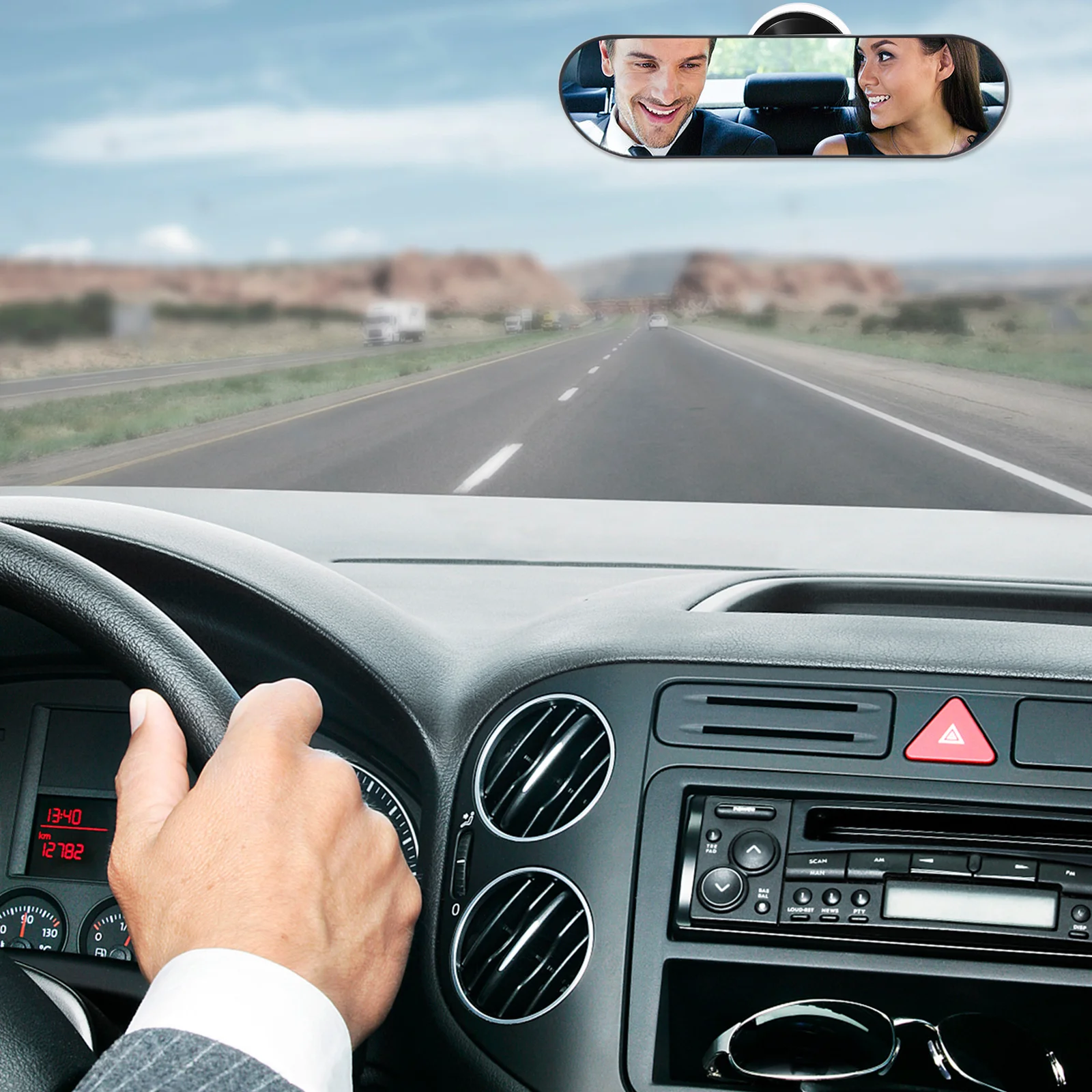 

1Pcs Car Rearview Mirror High-Definition Blue Glass Plastic Interior Suction Cup Rotatable Auxiliary Mirror for Auto Blind Spot