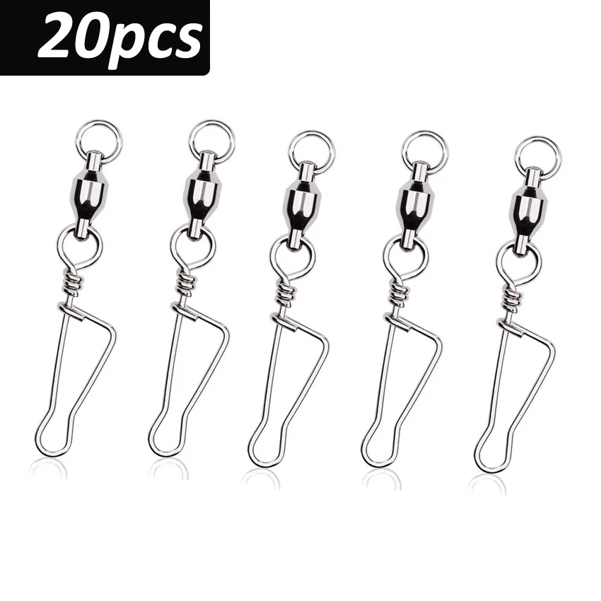 20Pcs/Bag Fishing Rolling Swivels Connector With T Shape Snap 0# - 8# For Fishhook Lure Tackle Carp Fishing Accessories