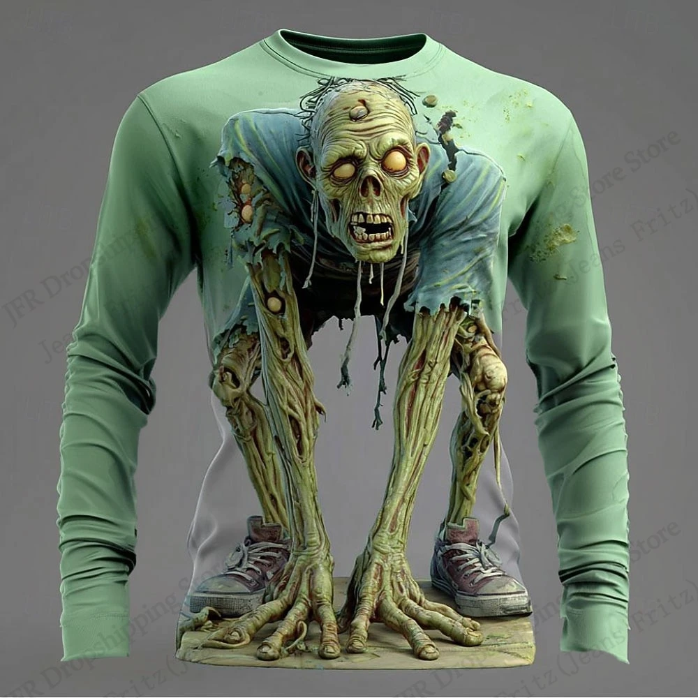 2026 New Halloween Skull 3d Print T-shirt Men Women Fashion Oversized Long Sleeve Tops Tees Y2k Clothes Shirt Exaggerated Design
