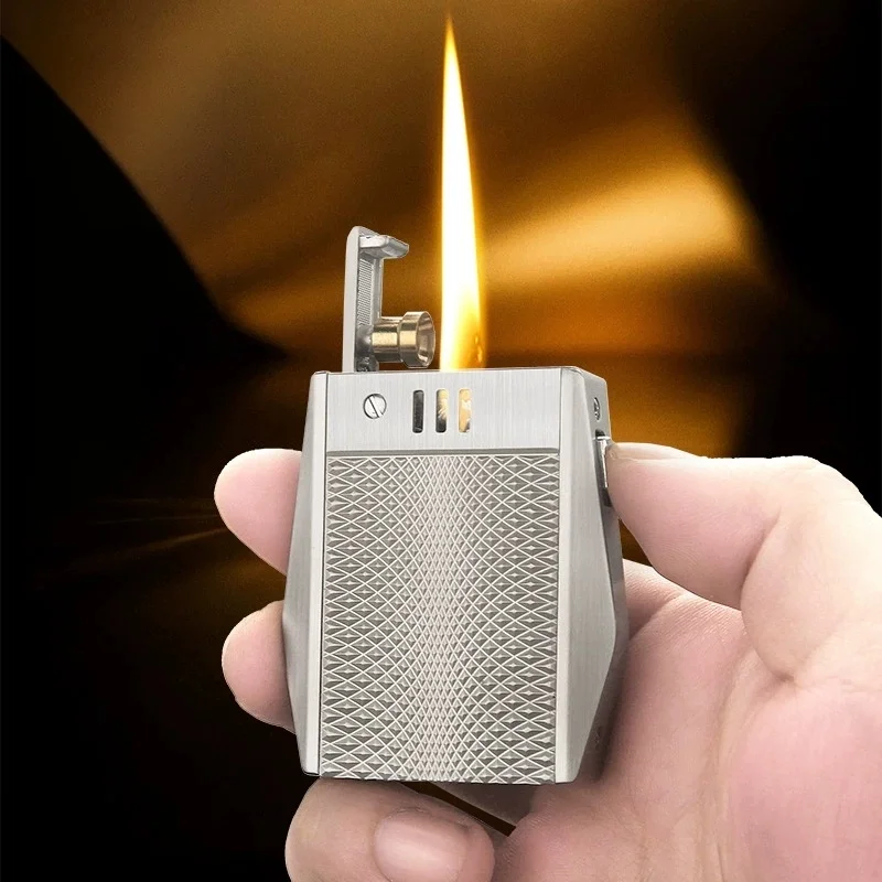 HONEST Creative Lamp Oil Lighter Press Ignition Auto Flip Cover All‑Metal Double‑Sided Engraving Men Collection Smoking Gift