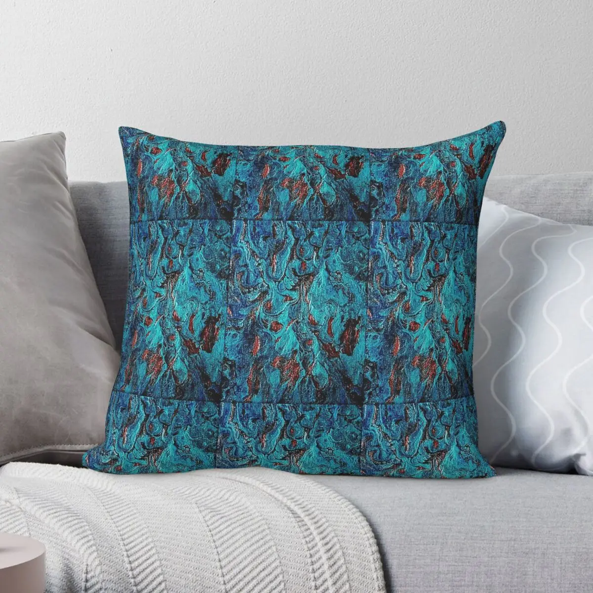 Turquoise Copper Patina Pillowcase Polyester Linen Velvet Printed Zip Decor Pillow Case Room Cushion Cover