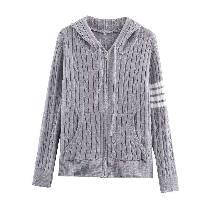 

Женский свитер с капюшоном в консервативном стиле, вязаный кардиган с длинными рукавами, осенне-зимняя повседневная верхняя одежда