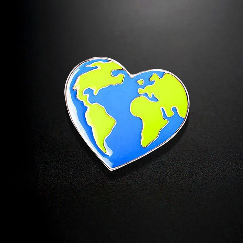 Eco Friendly Earth Heart Brooches Creative Metal Badges Pins DIY Clothing Bags Shoes Hat Scarf T-shirt Jeans Accessory