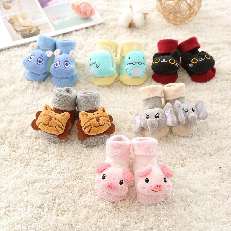 

2024 Baby Socks Warm Cotton Floor Non-slip Cartoon Animal Doll Socks with Bells for Girls Boys Soft Cute Kids Indoor Boots