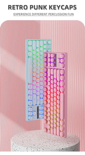 Imagen 2 del producto Teclados con cable para ordenador, 87 teclas, teclas Punk, escritura silenciosa, retroiluminado RGB, teclado Multimedia para juegos de oficina para Windows, portátil, PC y Mac