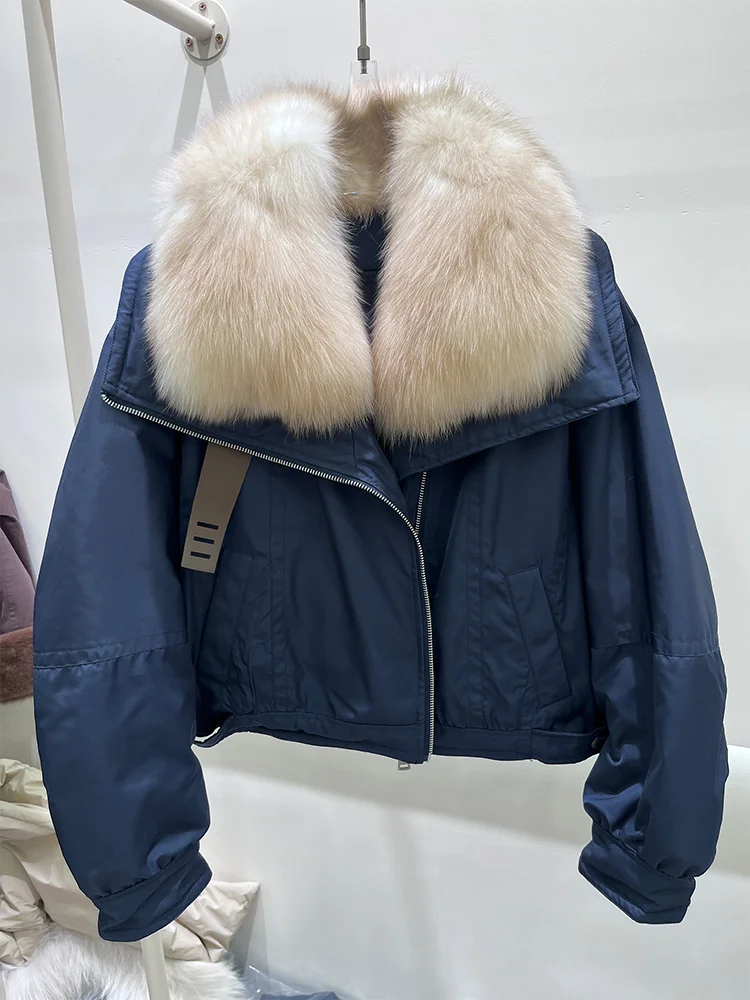 سترة شتوية نسائية جديدة لعام 2025 سترة سترة باركا معاطف بياقة من فرو الثعلب الطبيعي الحقيقي ملابس خارجية نسائية فاخرة
