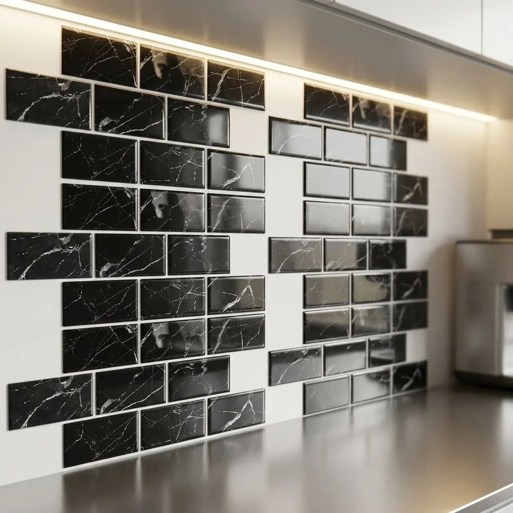 Thick Self-Adhesive Wall Decals for Kitchen and Bathroom Backsplash Vinyl Tiles 6x12in Easy Peel and Home Decor