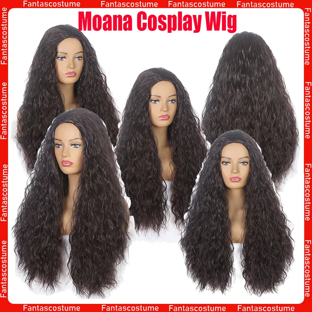 Moana Cosplay Wigs Cartoon Movie Roleplay Wig Women Headwear Heat Resistant Synthetic Hair Female Halloween Party Props Headgear