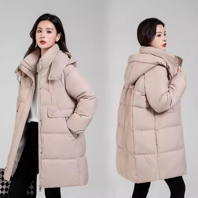 

Korean Detachable Wwinter New Down Padded Jacket Women Parkas Mid-Length Thick Warm Cotton Coat Female Loose Overcoat Thick B504