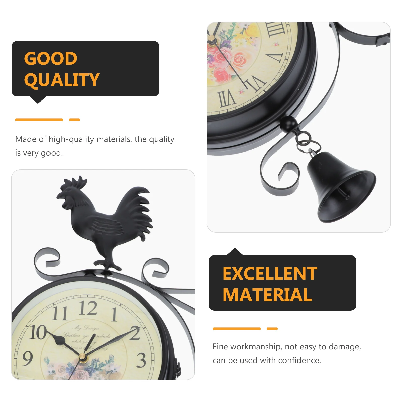 

Exquisite Workmanship Wall Clock 1Pcs Retro Style Hanging Clock Suitable Various Furnishing Styles Silent Movement