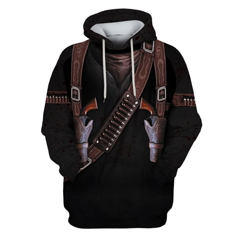 New American West Cowboy Hoodie For Men Autumn Winter Clothes Oversize Harajuku Street Pullover Sweatshirts Sportwear Hoodies