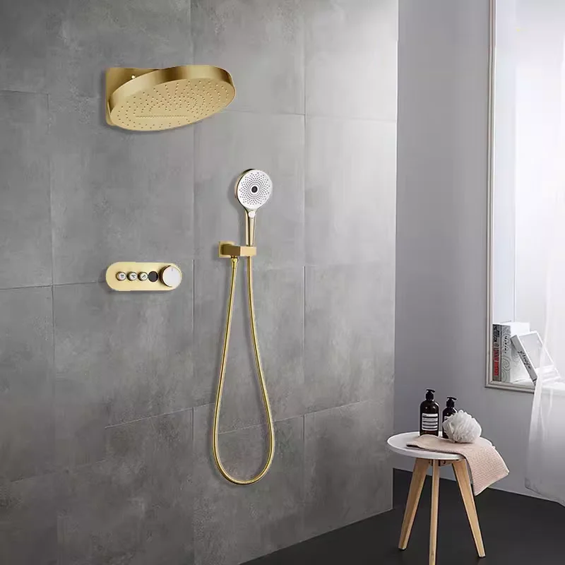 Modern Luxury 320mm Brass Bathroom shower set Recessed Shower Mixer Set Rain Wall Mounted shower faucet,Brushed Gold,Rose gold
