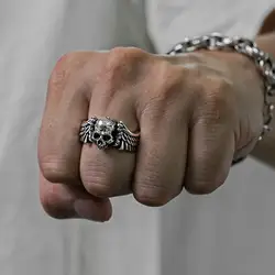 1pcs Trendy Vintage Punk Style Rings for Men Hip-hop Personality Wings Skull Open Rings Party Decor