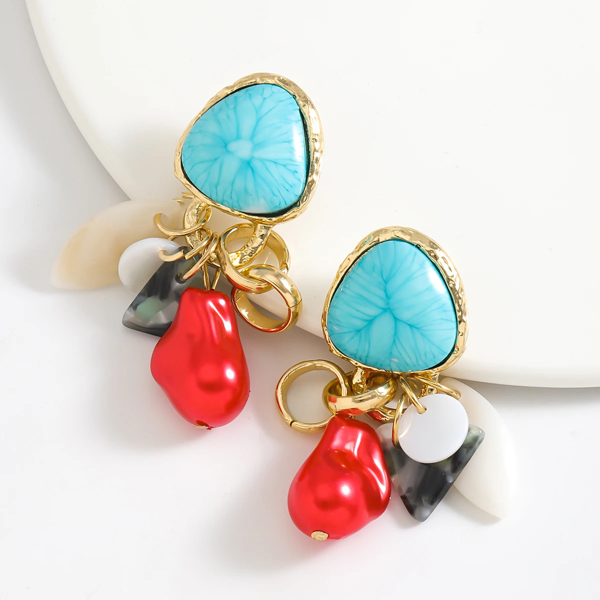 ZA 2024 New Bohemian Retro Colorful Stone Pendant Earrings, Boho Holiday Party Women Accessories