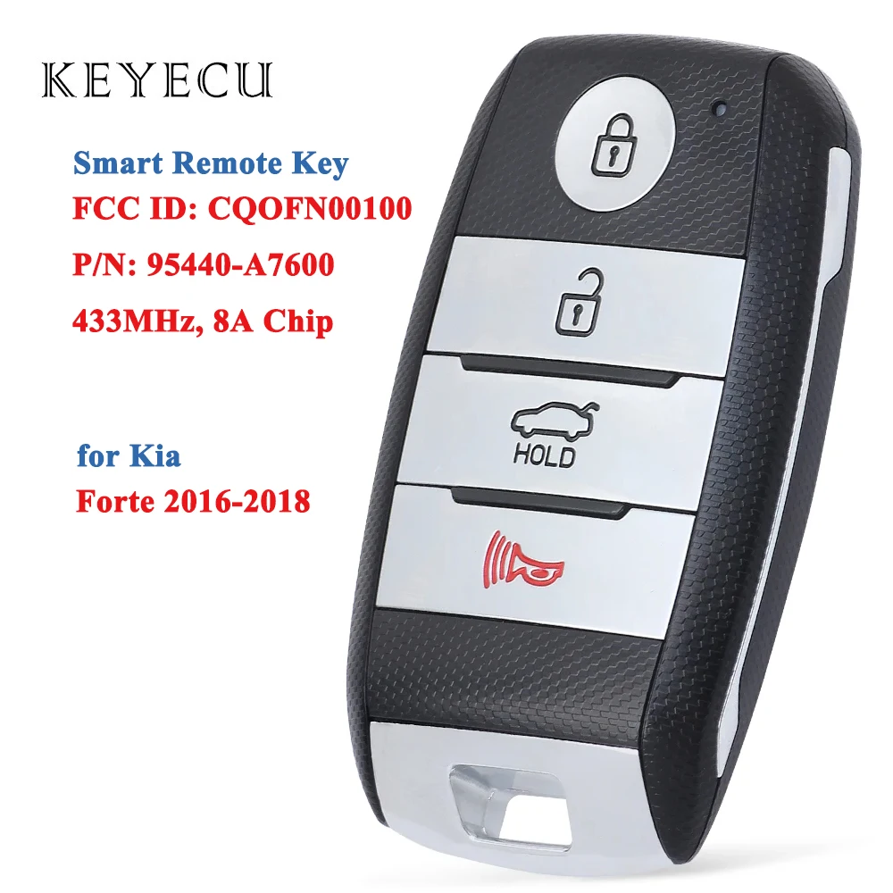 

Keyecu 95440-A7600 FCC ID: CQOFN00100 Smart Remote Key Fob 4 Buttons 433MHz 8A Chip for Kia Forte 2016 2017 2018