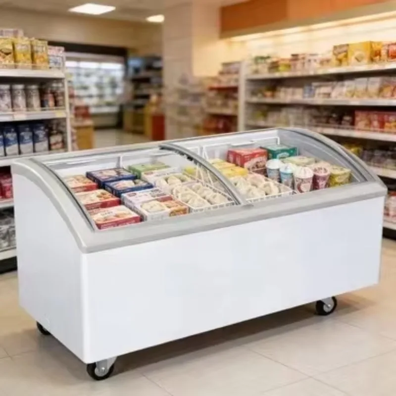 

Horizontal Ice Cream Display Cabinet, with Glass Top, Dual-temperature Freezer and Refrigerator, Custom-made for Business Use
