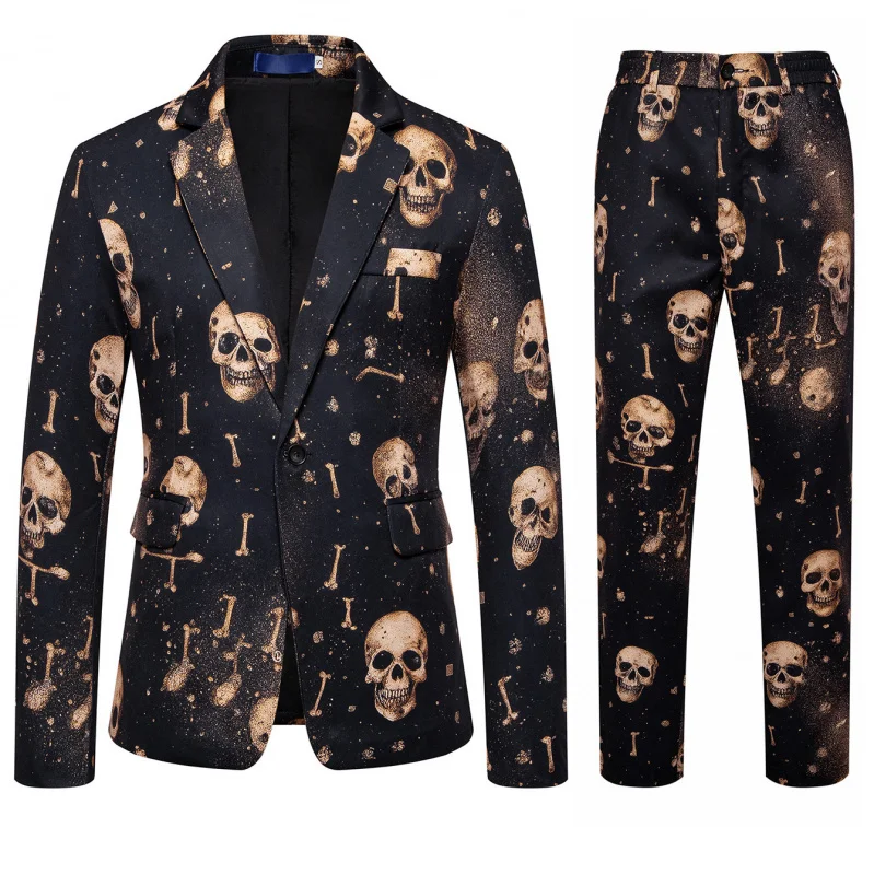 

Мужской костюм с цифровым принтом «Череп», весна 2026, на одной пуговице, для официальных мероприятий, приталенный, вязаный, модный городской стиль