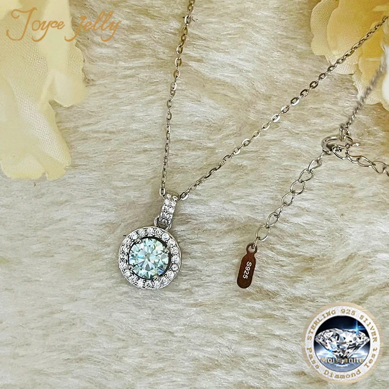 JoyceJelly S925 Sterling Silver 1/2/3/4/5/10 Carat D COLOR Moissanite Diamond Necklace Women\'s Round Pendant Chain For Wedding