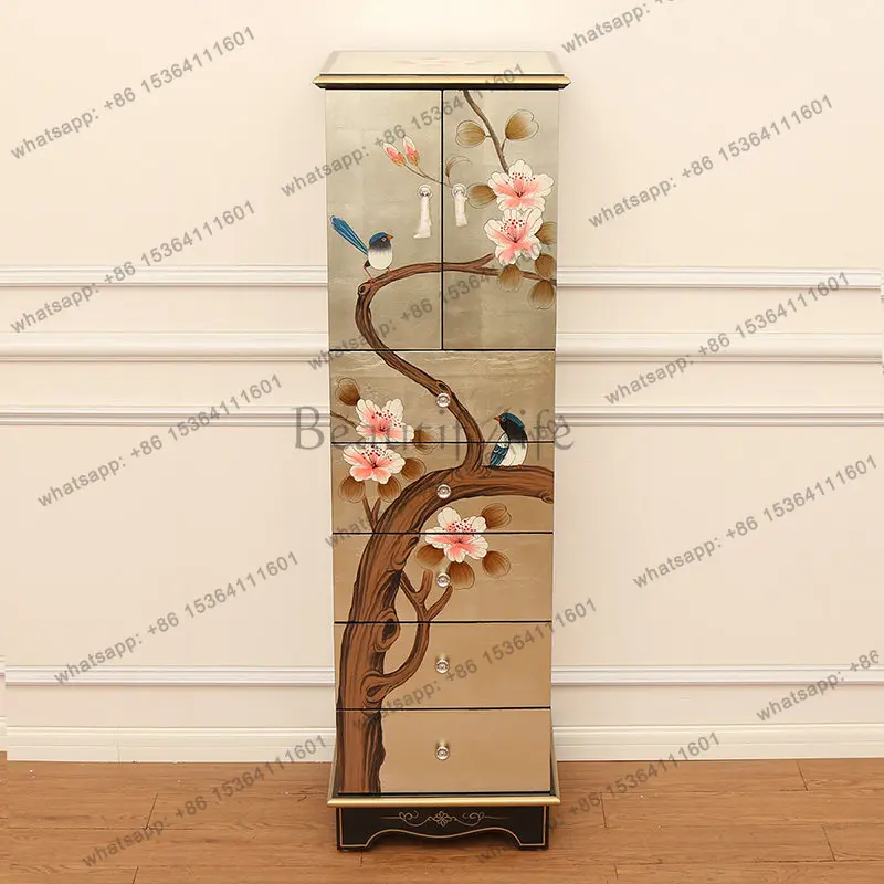 

Five-bucket locker living room solid wood with door drawer storage decorative cabinet